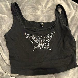 black shein rhinestone butterfly tank